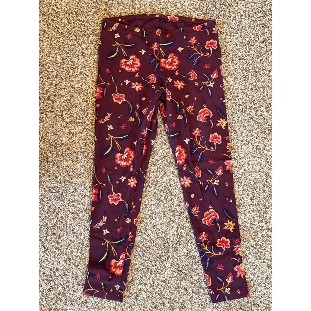 Old Navy Maroon Floral Stretch Leggings Large